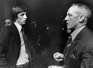 Johan Cruyff and Bill Shankly chat at Liverpool's Holiday Inn. 13th April 1976 Johan Cruyff and Bill Shankly chat at Liverpool's Holiday Inn. 13th April 1976
