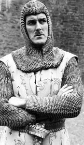 Monty Python Gallery: John Cleese filming the British comedy film 'Monty Python and the Holy Grail'