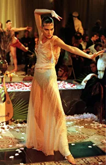 Images Dated 15th October 1998: John Galliano fashion show Paris October 1998 Model wearing a cheer white Egyptian