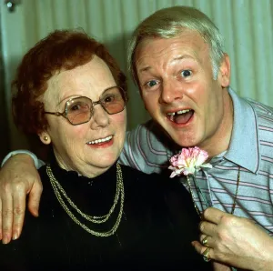 John Inman British actor with his mother March 1982 John Inman British actor with his mother March 1982