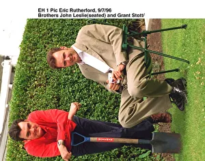 Images Dated 9th July 1996: John Leslie TV Presenter and his brother Grant Stott in garden A©mirrorpix