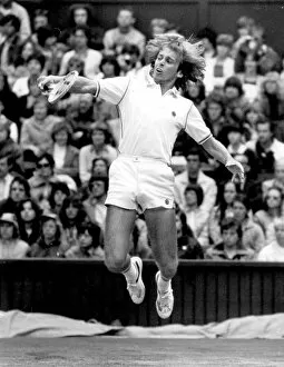 Images Dated 25th June 1981: John Lloyd in action during tennis match - June 1981 25 / 06 / 1981