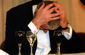 John Major attending the Leeds Chamber of Commerce and Industry dinner. Head in hands John Major attending the Leeds Chamber of Commerce and Industry dinner. Head in hands