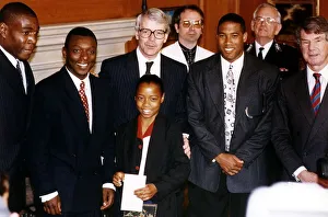 John Major British Prime Minister with footballers John Barnes Garth Crooks John Major British Prime Minister with footballers John Barnes Garth Crooks