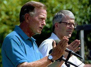 John Major MP with President George Bush at a press confrence at the presidents vacation John Major MP with President George Bush at a press confrence at the presidents vacation
