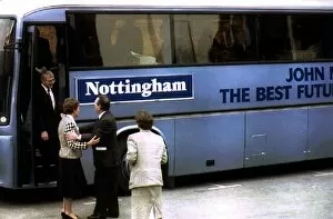 Images Dated 17th March 1992: John Major Prime Minister gets off Egg Splattered Bus during the 1992 Election