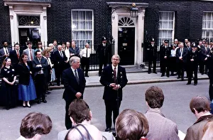 Images Dated 10th April 1992: John Major Prime Minister with party chairman Chris Patten celebrating victory outside 10