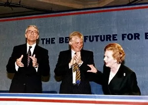 Images Dated 22nd March 1992: John Major Prime Minister and former Prime Minister Margaret Thatcher with Chris Patten