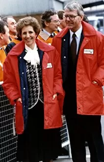 Images Dated 23rd March 1992: John Major Prime Minister and wife Norma in orange jackets at Charterail Goods yard in