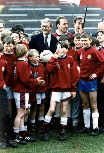 John Major Prime Minister with young footballers at Heart of Midlothian football ground John Major Prime Minister with young footballers at Heart of Midlothian football ground