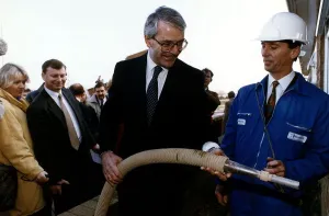 John Major seen here promoting energy conservation with one of the engineers tasked with John Major seen here promoting energy conservation with one of the engineers tasked with