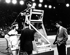 John McEnroe at Wembley 1979 having a discussion with the umpire
