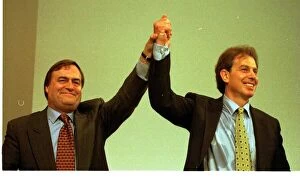 Images Dated 3rd October 1995: John Prescott and Tony Blair Labour Leader MP receive a standing ovation after Tony Blair