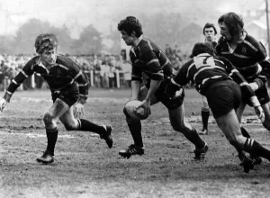 Images Dated 22nd April 1977: John Thomas, Maesteg RFU No 8, on the break, with scrum half Leighton O'