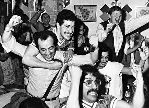 Images Dated 30th May 1984: Joy for Liverpool fans gathered at the local Italian Buco di Bacco restaurant as their