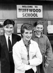 Knowsley Gallery: Karen Wilson with Carl Graham (left) and John Bride, pupils at Ruffwood Comprehensive