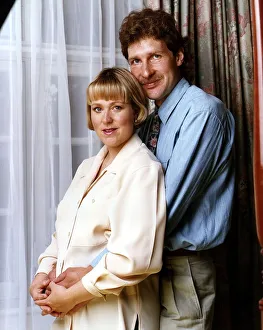 Images Dated 30th September 1993: Kathryn Holloway TV Presenter with boyfriend Andy Watts awaiting the arrival of her baby