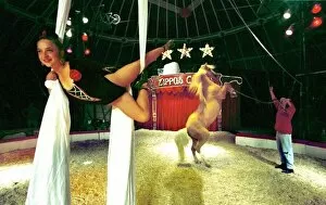 Images Dated 1st September 1999: Katy Baldock Circus Performer 1999 training practise sessions in Big Top Tent in