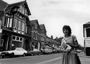 Kay Flavell in Lark Lane, Liverpool. She has collated history about the area. August 1983 Kay Flavell in Lark Lane, Liverpool. She has collated history about the area. August 1983