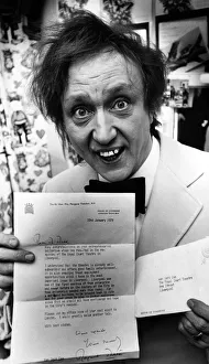 Ken Dodd hold a letter from Margaret Thatcher, congratulating him on his ' Ken Dodd hold a letter from Margaret Thatcher, congratulating him on his '