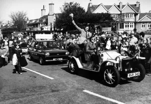 Ken Dodd leads a parade in Hoylake in aid the Clatterbridge Hospital Cancer Research Ken Dodd leads a parade in Hoylake in aid the Clatterbridge Hospital Cancer Research