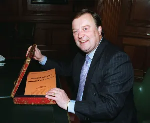 Kenneth Clarke MP and Chancellor of the Exchequer with the Budget Box at the Treasury Kenneth Clarke MP and Chancellor of the Exchequer with the Budget Box at the Treasury