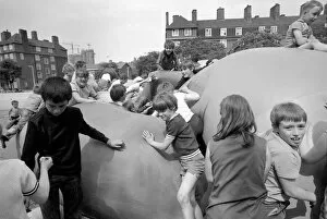 Images Dated 20th June 1970: Kids in the Park: It was shoes off in Tabbard Gardens, Bermondsey, today (Saturday)