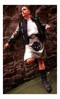 Images Dated 12th August 1998: Kilt fashion for men, August 1998 Howard Nicholsby PVC kilt with matching jacket