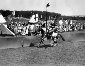 King Richard I and his attendants see an unknown knight unhorse his opponent in King Richard I and his attendants see an unknown knight unhorse his opponent in
