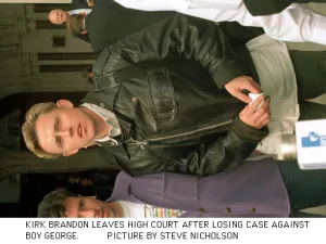 KIRK BRANDON AT THE HIGH COURT TODAY WHERE HE IS SUING BOY GEORGE FOR LIBEL KIRK BRANDON AT THE HIGH COURT TODAY WHERE HE IS SUING BOY GEORGE FOR LIBEL