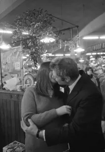 A kiss under the mistletoe for 15-year-old Susan Young from Eric Tweed at Coventry Retail A kiss under the mistletoe for 15-year-old Susan Young from Eric Tweed at Coventry Retail