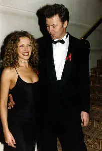Kylie Minogue Australian singer and Actress with singer Paul Young Showing cleavage Kylie Minogue Australian singer and Actress with singer Paul Young Showing cleavage