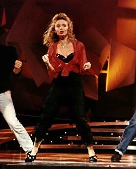Kylie Minogue Singer Actress on stage performing, August 1989