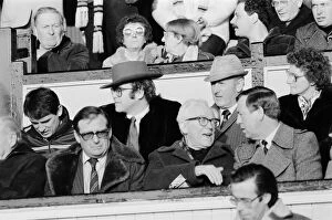 Labour leader Michael Foot at a football match between Watford and Plymouth