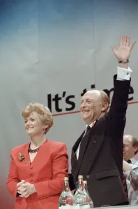 Labour Leader Neil Kinnock campaigns alongside his wife Glenys ahead of the 1992 General Labour Leader Neil Kinnock campaigns alongside his wife Glenys ahead of the 1992 General
