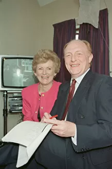 Images Dated 10th April 1992: Labour leader Neil Kinnock receives the results of the 1992 General Election alongside