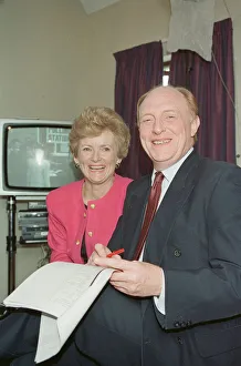 Images Dated 10th April 1992: Labour leader Neil Kinnock receives the results of the 1992 General Election alongside