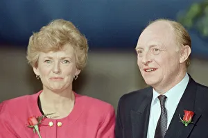 Images Dated 10th April 1992: Labour leader Neil Kinnock receives the results of the 1992 General Election alongside