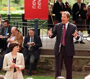 Labour Leader Tony Blair at Dumfries with wife Cherie Blair holding Red Rose Labour Leader Tony Blair at Dumfries with wife Cherie Blair holding Red Rose
