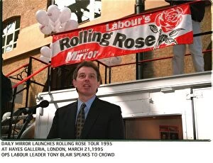 Images Dated 21st March 1995: Labour Leader Tony Blair launches Labours Rolling Rose tour of 1995