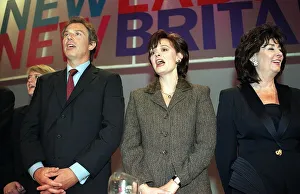 Labour Party Conference 1998 - Tony Blair leads the singing of the Red Flag at the end of Labour Party Conference 1998 - Tony Blair leads the singing of the Red Flag at the end of
