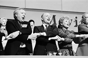 The Labour Party Conference, Brighton. Leader Neil Kinnock links arms with his wife The Labour Party Conference, Brighton. Leader Neil Kinnock links arms with his wife