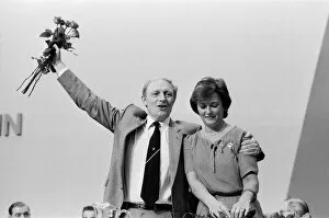 Images Dated 2nd October 1983: Labour Party Conference in Brighton. Neil Kinnock celebrates becoming the new leader of