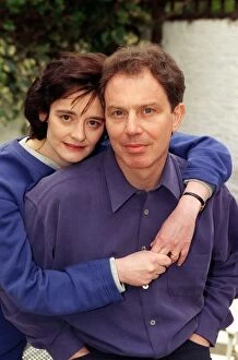 Images Dated 26th March 1997: Labour party leader Tony Blair with wife Cherie Blair at home before the start of
