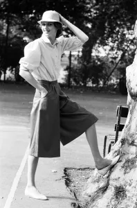 Lady Diana look-a-like Sharon Day models Bermuda shorts Lady Diana look-a-like Sharon Day models Bermuda shorts