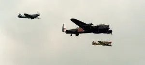 A Lancaster flanked by a Spitfire and a Hurricane over Cosford yesterday A Lancaster flanked by a Spitfire and a Hurricane over Cosford yesterday