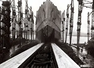 The Launch of the Queen Mary liner at John Brown Shipyard on the River Clyde in Scotland The Launch of the Queen Mary liner at John Brown Shipyard on the River Clyde in Scotland