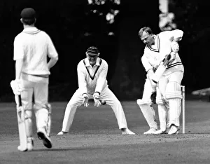 Leamington opener Pete Beddoes dismisses an awkward delivery during his side' Leamington opener Pete Beddoes dismisses an awkward delivery during his side'