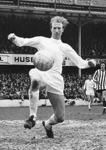 Leeds United's Jack Charlton in action against Southampton during their league match Leeds United's Jack Charlton in action against Southampton during their league match