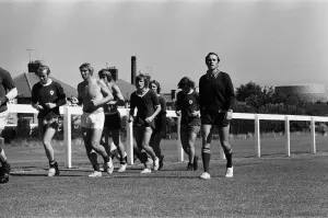 Leicester City manager Jimmy Bloomfield takes a training session. 29th July 1971 Leicester City manager Jimmy Bloomfield takes a training session. 29th July 1971